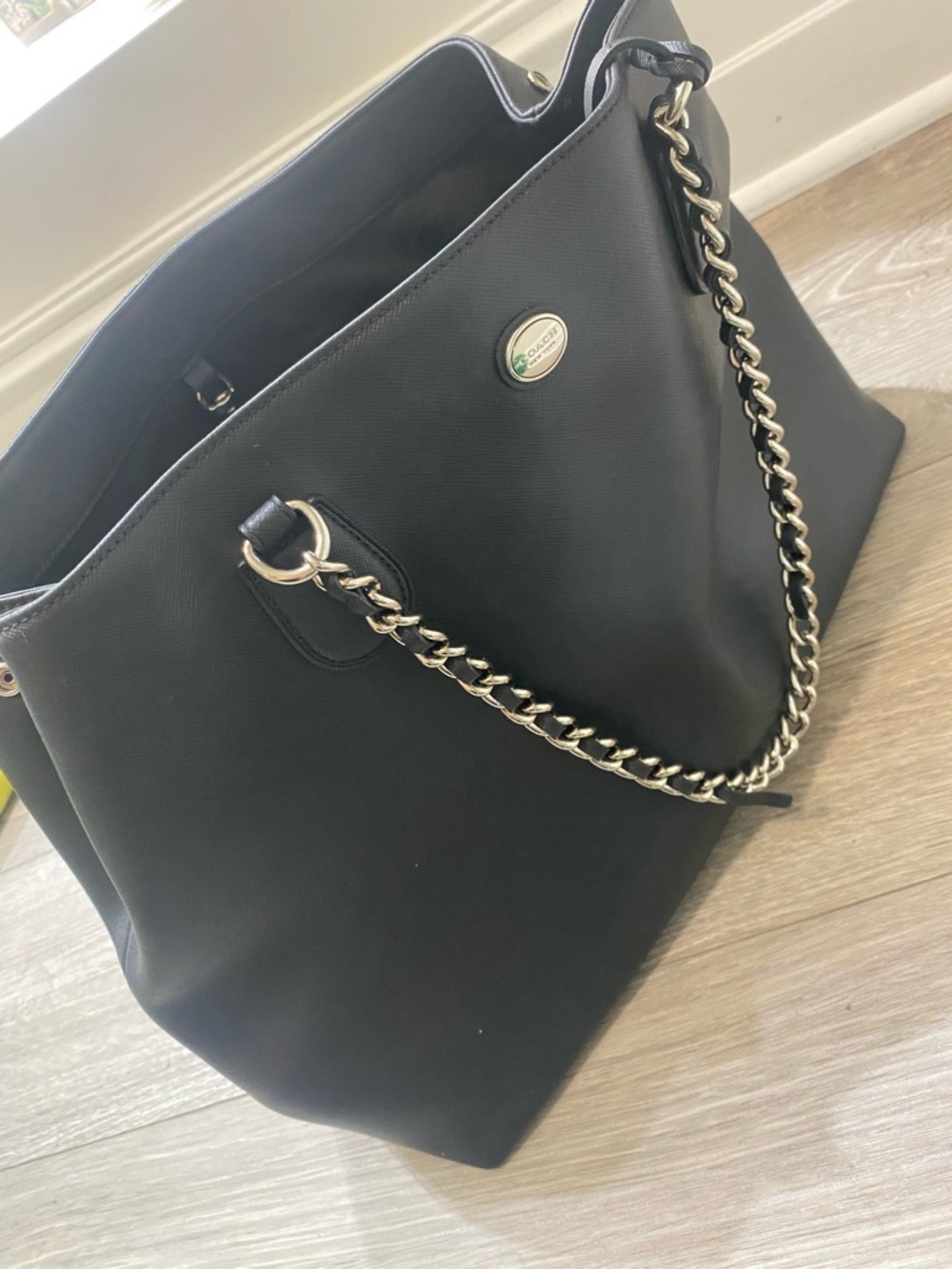 Coach Black Tote with Gold Chain Handles